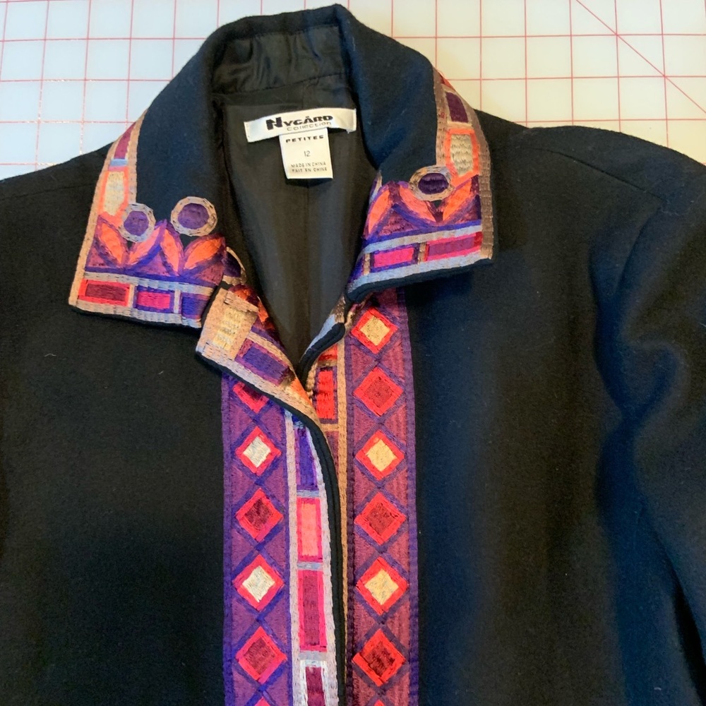 Beautiful Nygard Black Wool Embroidered Coat Size 12P